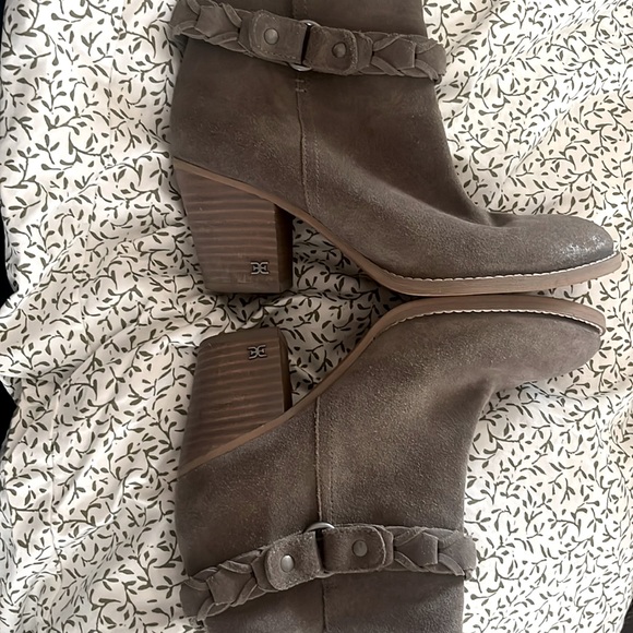 Sam Edelman Minetta Block Heel Almond Toe Ankle Boots Bootie Flint Grey Suede - Picture 6 of 11